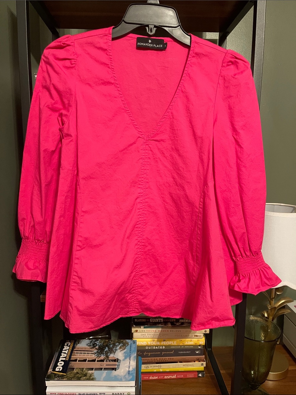 Pomander Place Bright Pink V-Neck Puff Sleeve Blouse